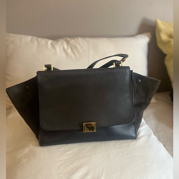 Celine Trapeze Bag Navy Blue Pebbled Leather and Suede Medium Size - Picture 2 of 11